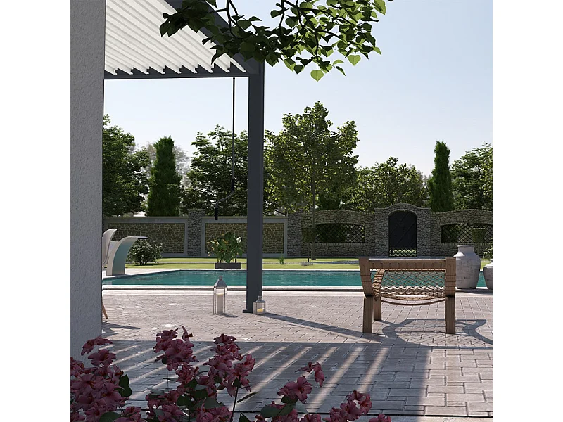 Pergola bioclimatica Ombréa VS 3x6M adossata - Antracite/bianco - V2