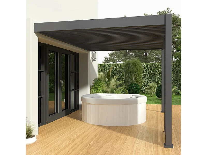 Pergola bioclimatica Ombréa® VS 3x4M adossata - Antracite - V2
