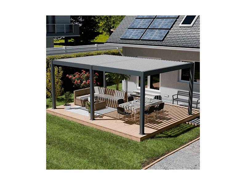 Pergola bioclimatica motorizzata Ombréa ELMO autoportante 4x6M - Antracite/bianco