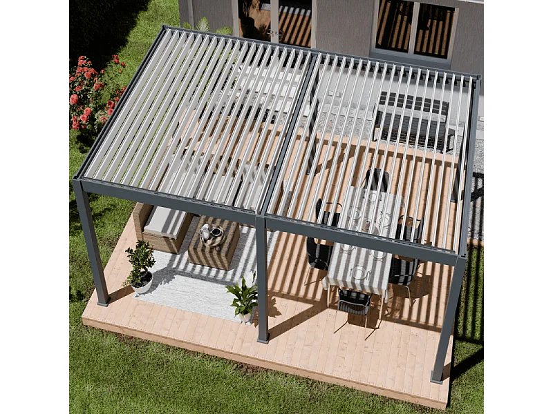 Pergola bioclimatica motorizzata Ombréa ELMO autoportante 4x6M - Antracite/bianco