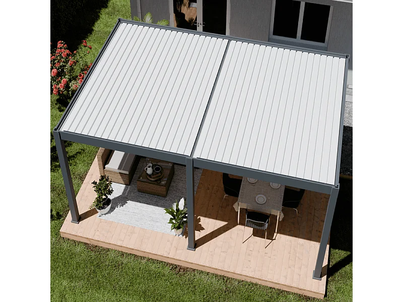 Pergola bioclimatica motorizzata Ombréa ELMO autoportante 4x6M - Antracite/bianco