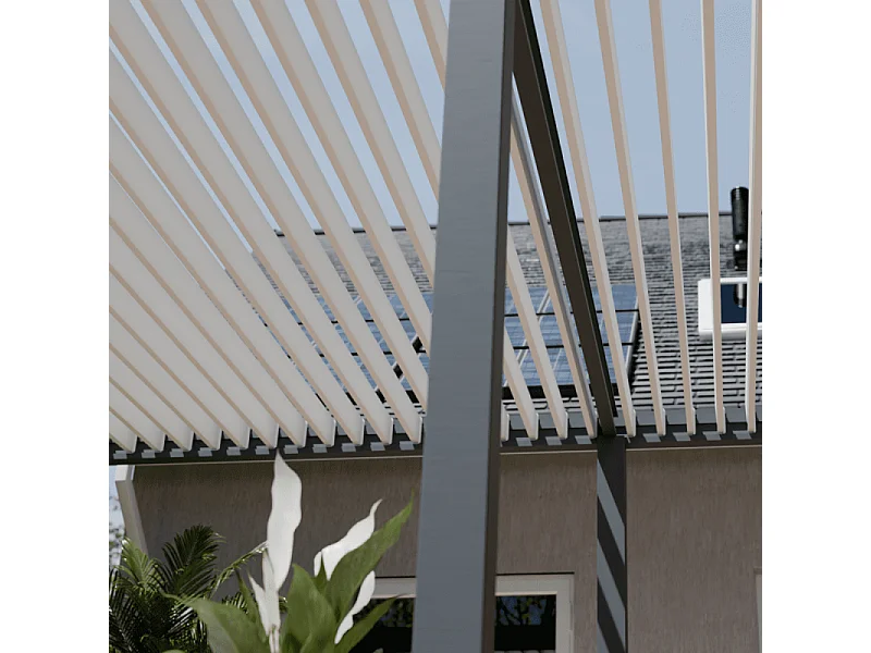 Pergola bioclimatica motorizzata Ombréa ELMO autoportante 4x6M - Antracite/bianco