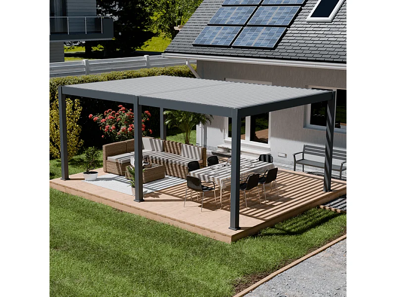 Pergola bioclimatica motorizzata Ombréa ELMO autoportante 4x6M - Antracite/bianco