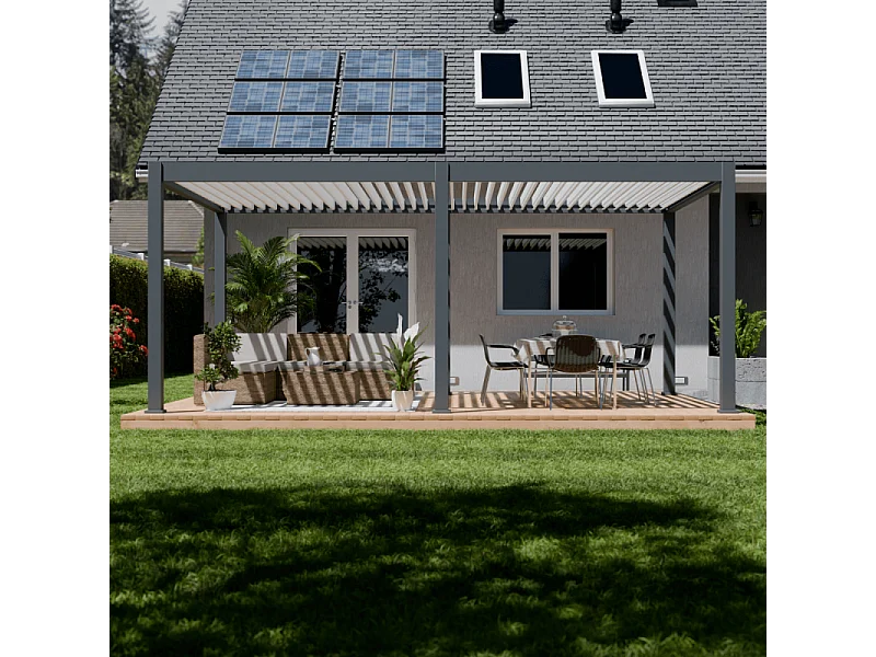 Pergola bioclimatica motorizzata Ombréa ELMO autoportante 4x6M - Antracite/bianco