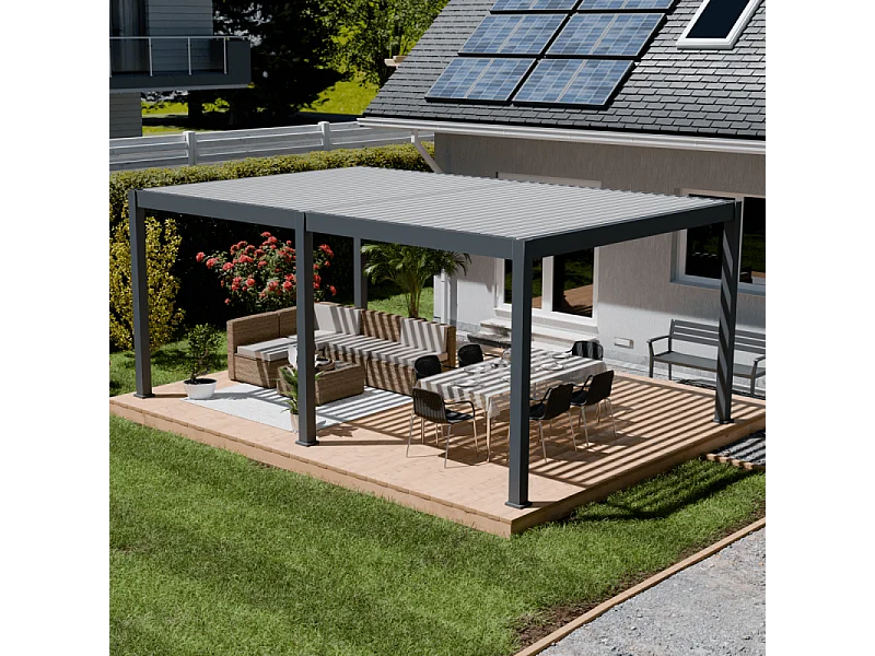 Pergola bioclimatica motorizzata Ombréa ELMO autoportante 4x6M - Antracite/bianco