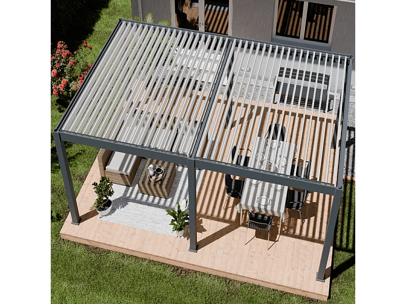 Pergola bioclimatica motorizzata Ombréa ELMO autoportante 4x6M - Antracite/bianco