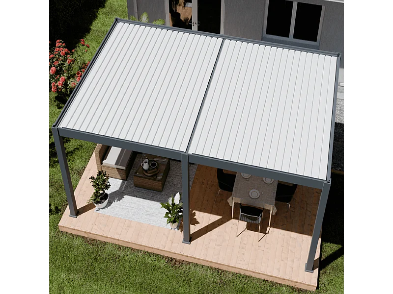 Pergola bioclimatica motorizzata Ombréa ELMO autoportante 4x6M - Antracite/bianco