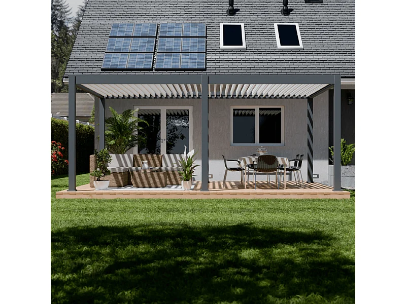 Pergola bioclimatica motorizzata Ombréa ELMO autoportante 4x6M - Antracite/bianco