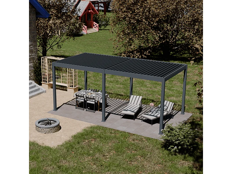 Pergola bioclimatica motorizzata Ombréa ELMO autoportante 3x6M - Antracite