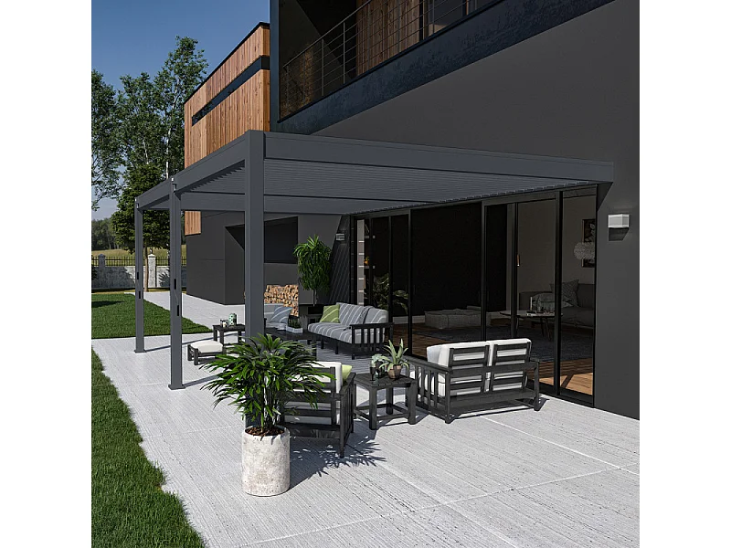 Pergola bioclimatica Ombréa addossata VS 4x6M Antracite + 2 tende