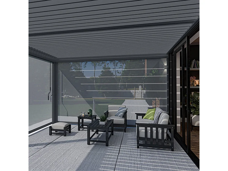 Pergola bioclimatica Ombréa addossata VS 4x6M Antracite + 2 tende