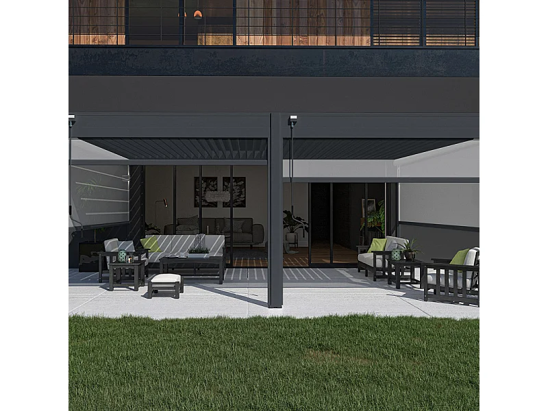 Pergola bioclimatica Ombréa addossata VS 4x6M Antracite + 2 tende