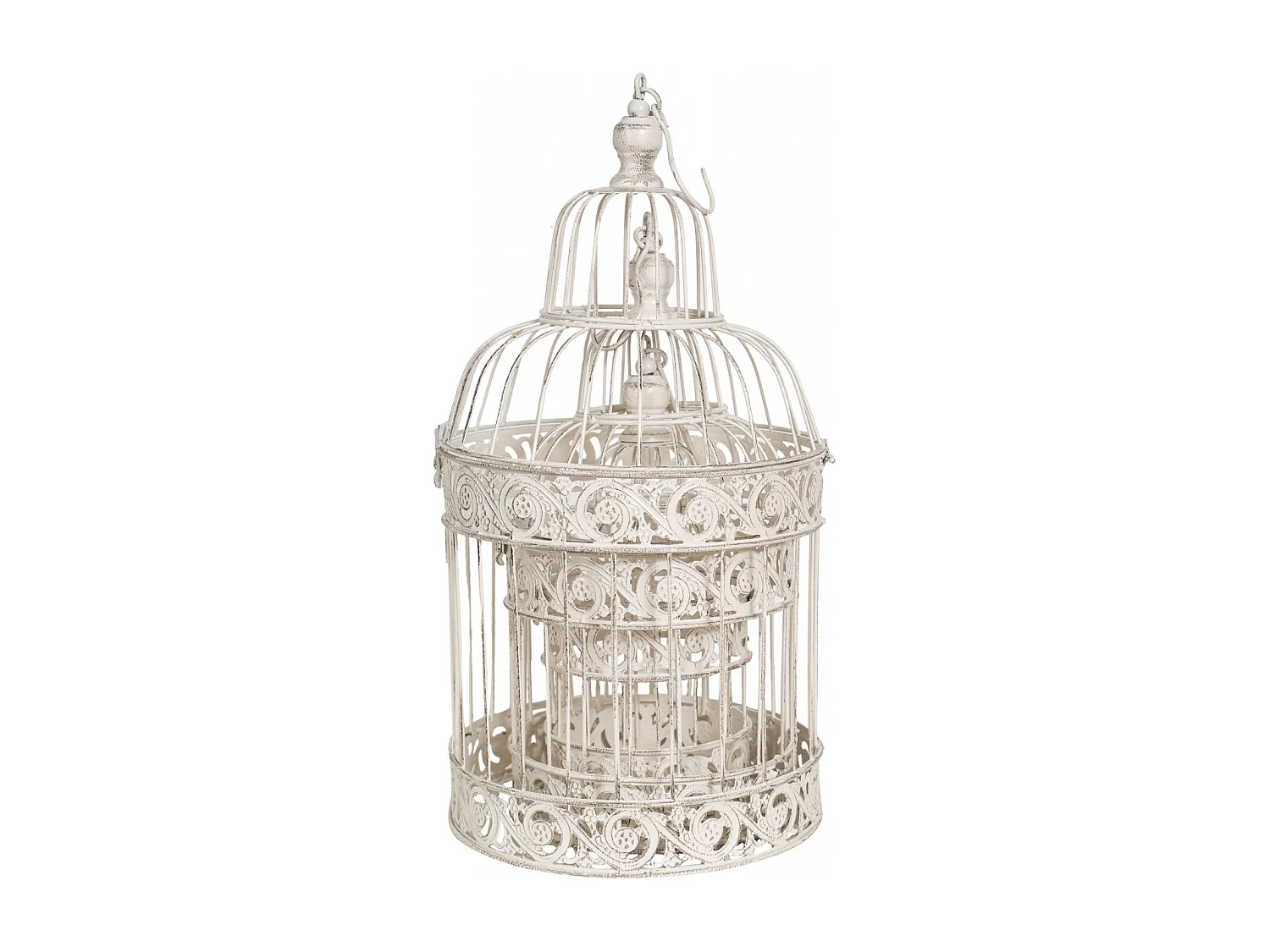 BISCOTTINI Cage pour Animaux - Fer Blanc Antique - Décorative - Jardin - Mobilier - Lot de 3 - 14x14x32 cm, 19x19x40 cm, 25x25x50 cm
