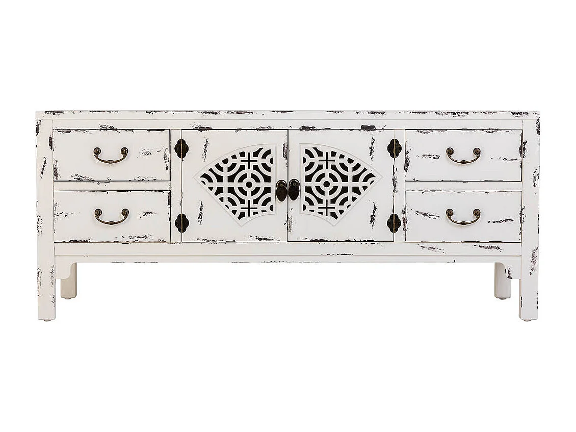 Mobile basso in legno laccato bianco, 4 cassetti 2 porte 120x40x50h cm