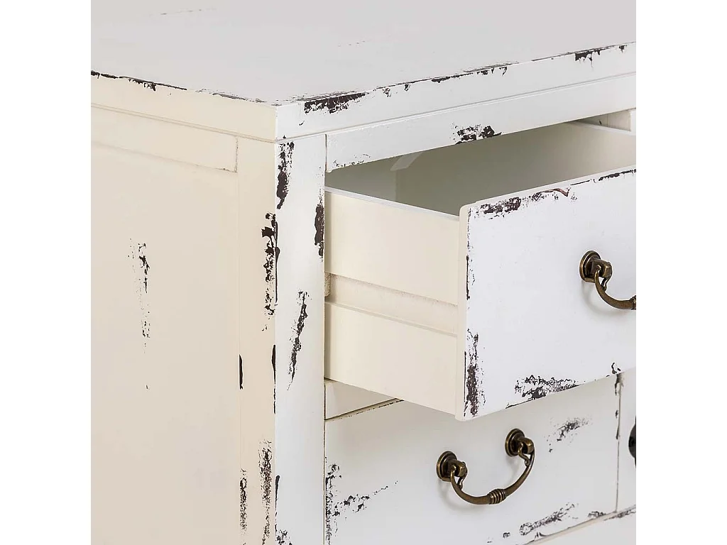 Mobile basso in legno laccato bianco, 4 cassetti 2 porte 120x40x50h cm