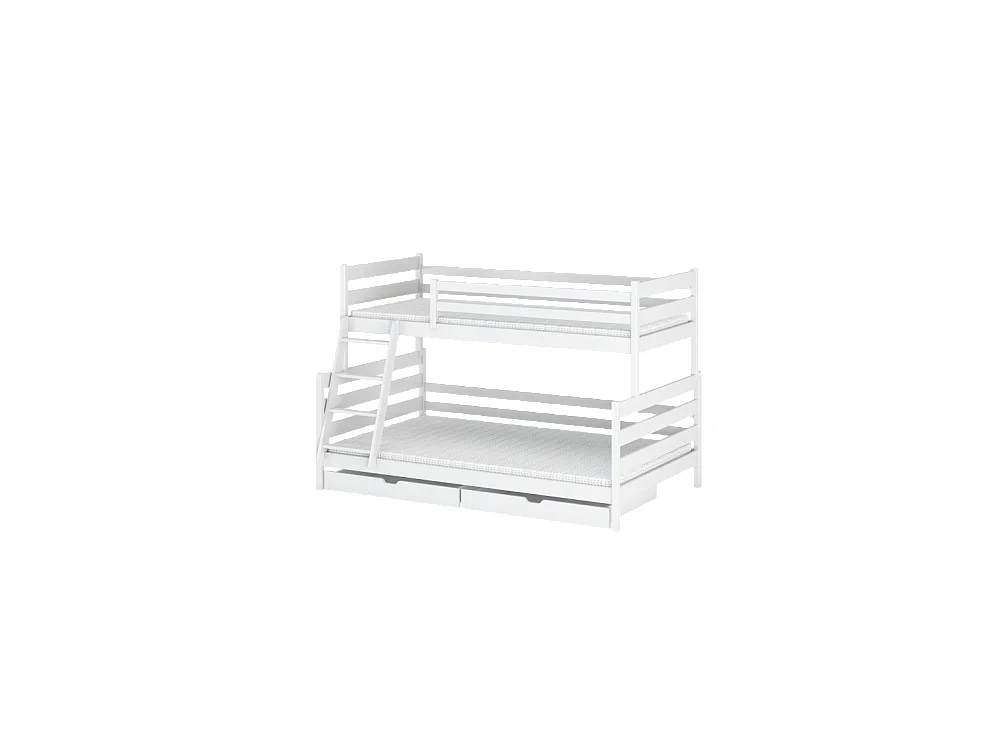 Lit Superposé FANNY 90x200/120x200 Blanc - blanc Livré avec le sommiers et tiroir.