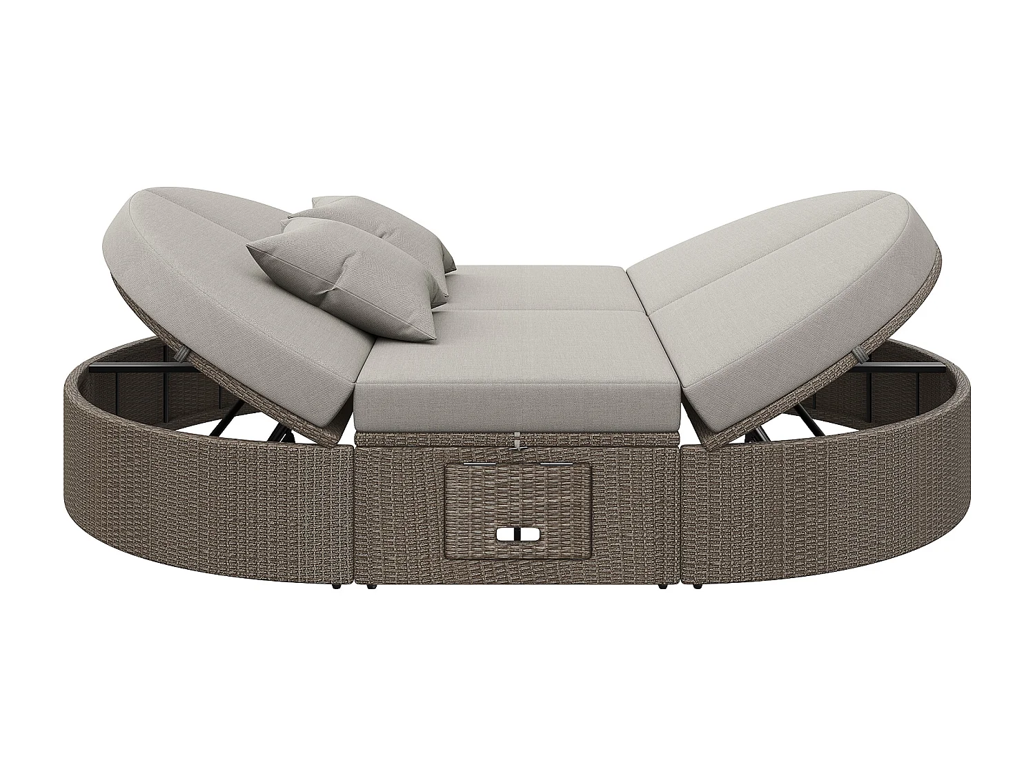 Lunga sedia doppia in rattan - Lunga sedia da giardino con telaio laterale - Angolo regolabile individualmente - Con cuscini - 2 posti - Grigio