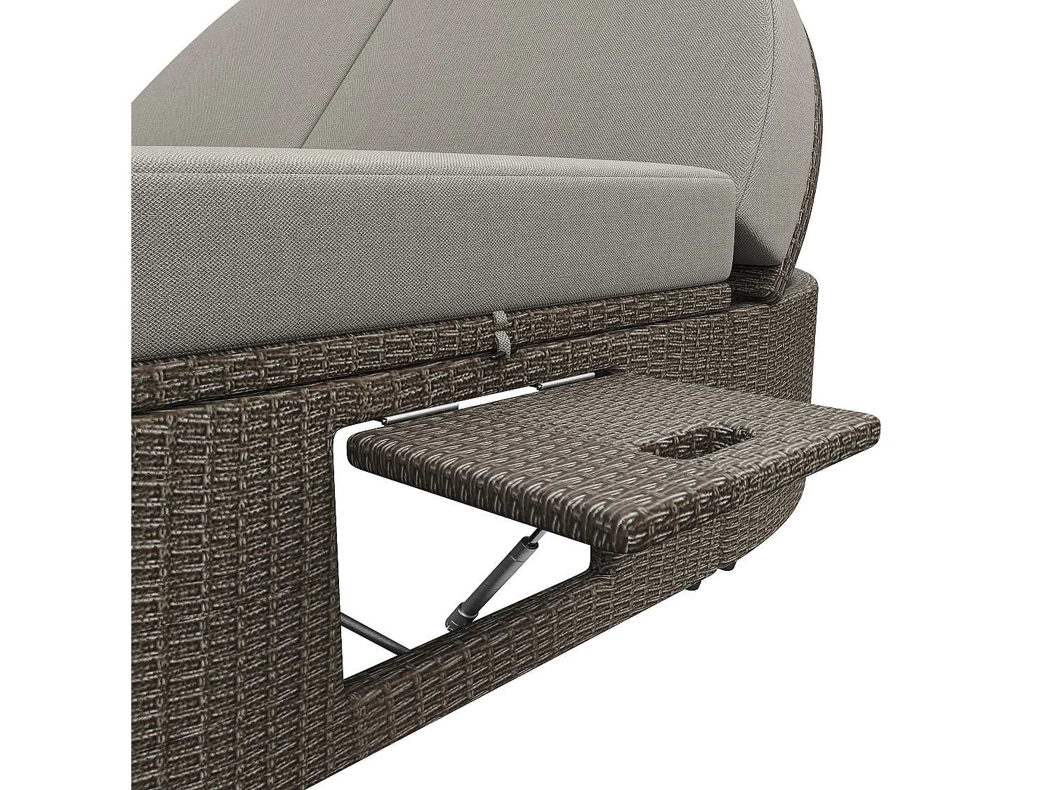 Lunga sedia doppia in rattan - Lunga sedia da giardino con telaio laterale - Angolo regolabile individualmente - Con cuscini - 2 posti - Grigio