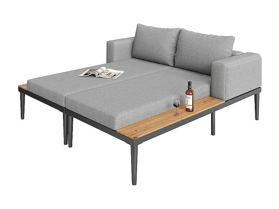 Sofá-cama duplo para terraço exterior 150x140x30cm - Sofá-cama multifuncional impermeável - Com prateleira - Metal, Poliéster - Cinza
