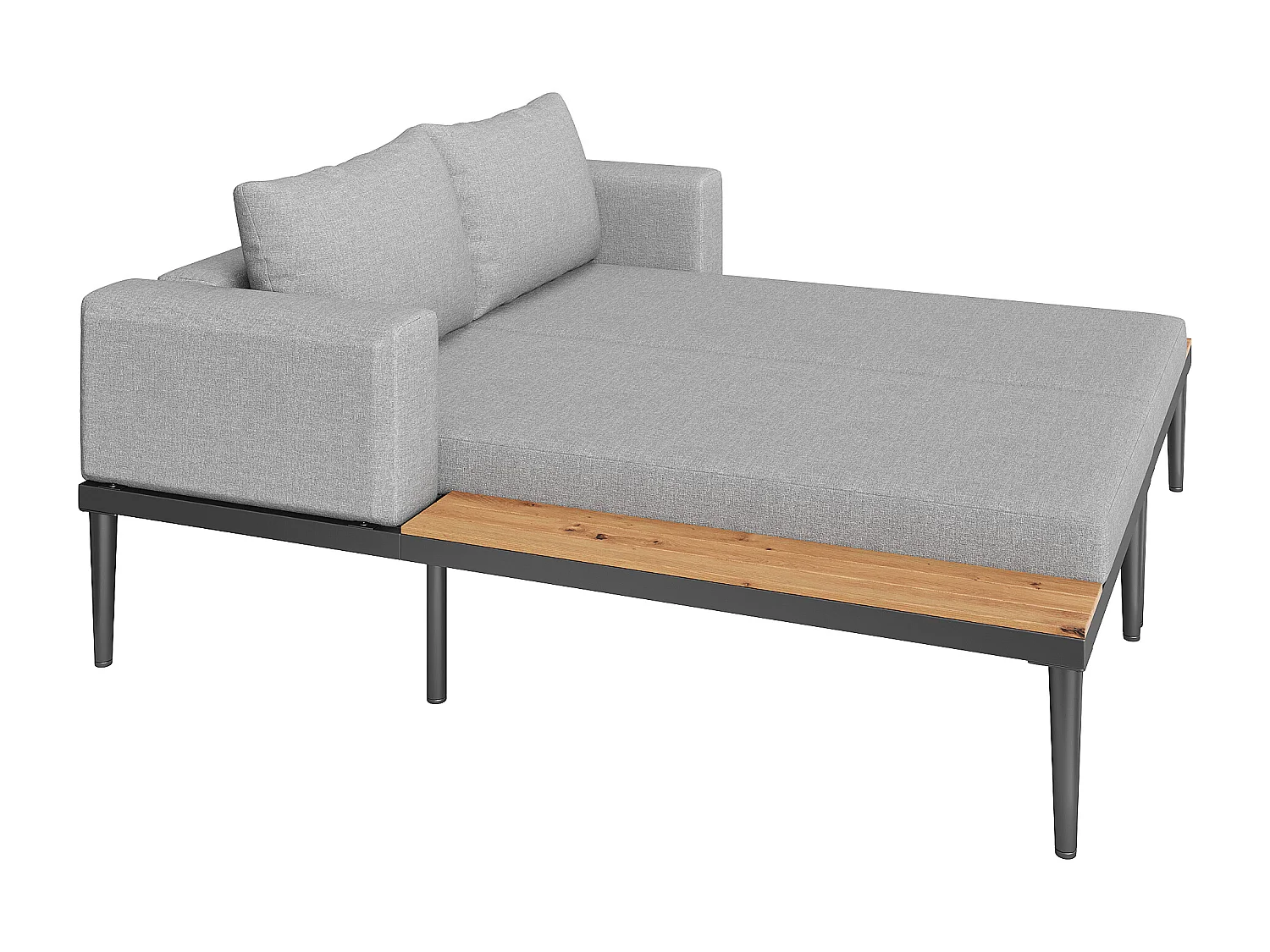 Sofá-cama duplo para terraço exterior 150x140x30cm - Sofá-cama multifuncional impermeável - Com prateleira - Metal, Poliéster - Cinza