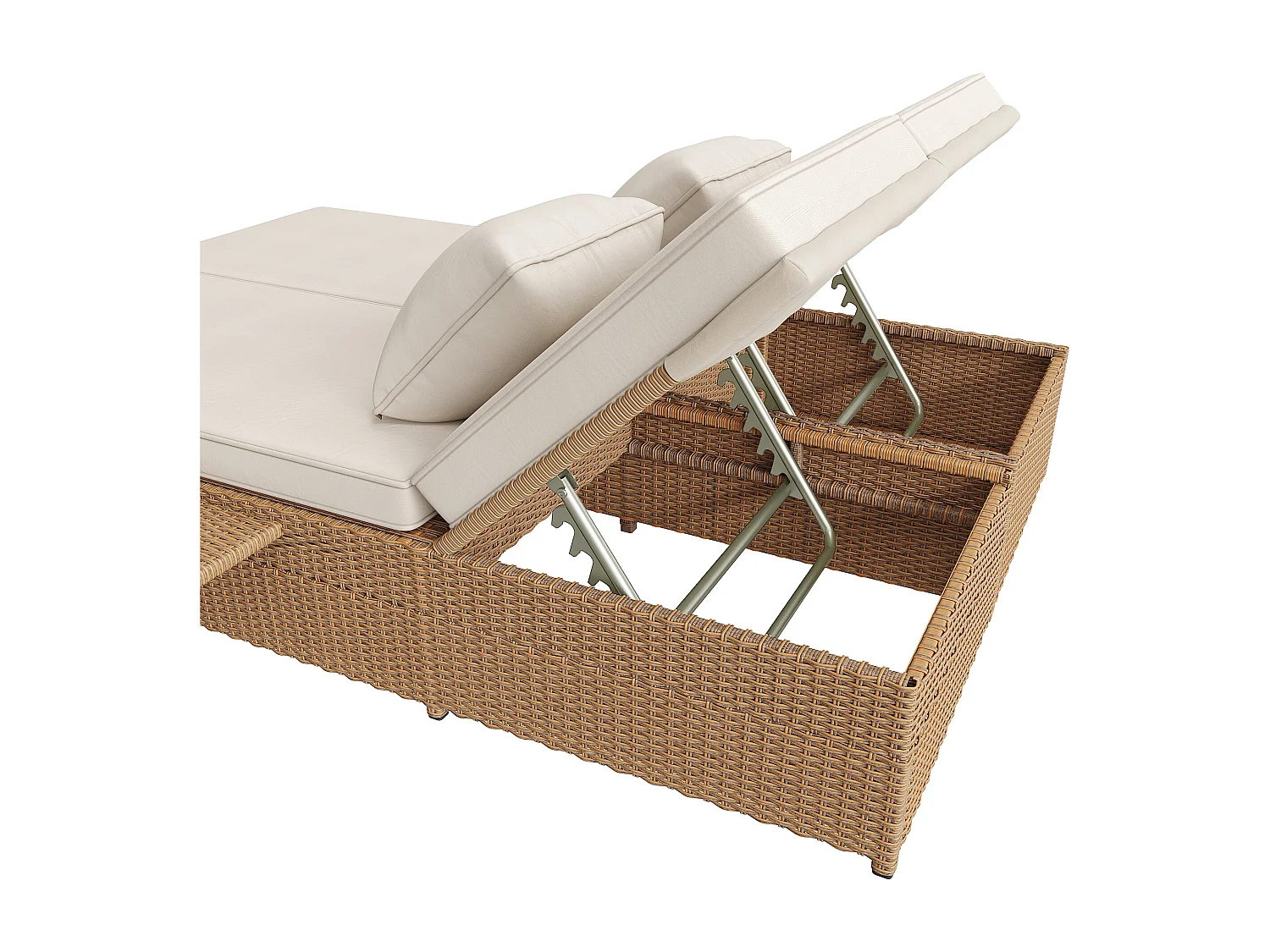 Salão de jardim para 2 pessoas - Sofá lounge de ratã PE com 2 travesseiros e dobrável - Conjunto de espreguiçadeiras de jardim - Natural