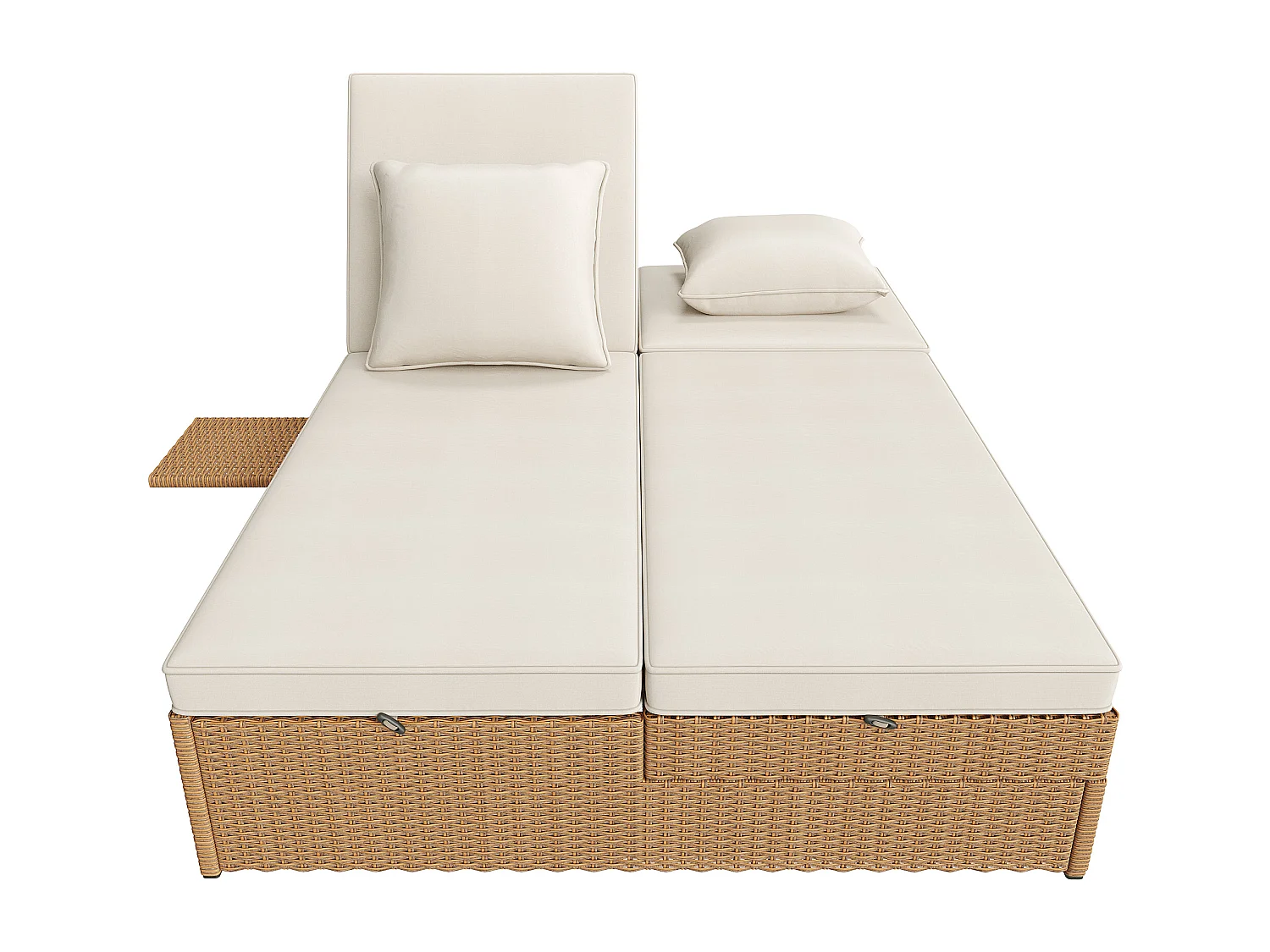 Salão de jardim para 2 pessoas - Sofá lounge de ratã PE com 2 travesseiros e dobrável - Conjunto de espreguiçadeiras de jardim - Natural