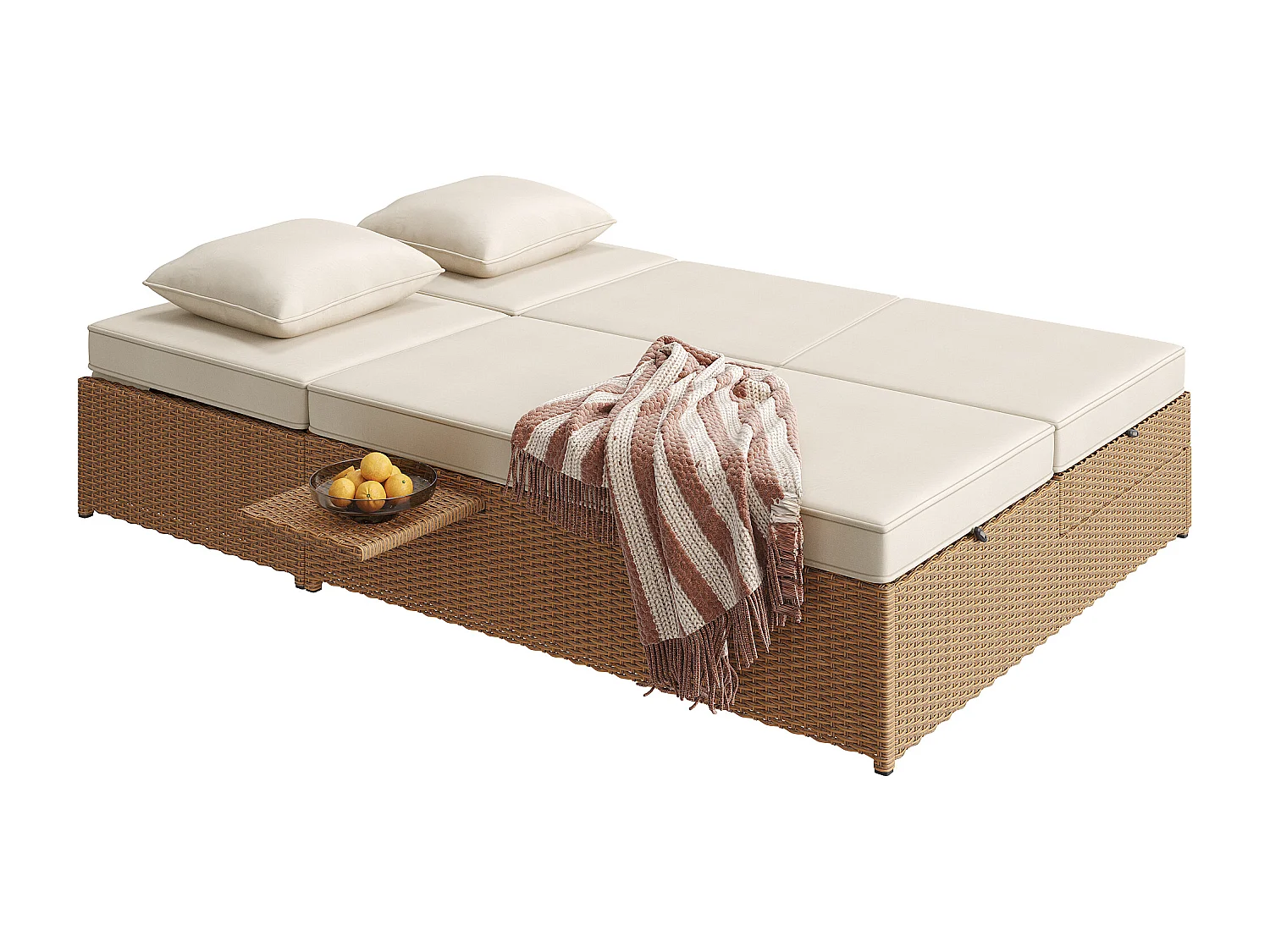 Garten-Salon für 2 Personen - Lounge-Sofa aus PE-Rattan mit 2 Kissen und faltbar - Set von Gartenliegestühlen - Natur