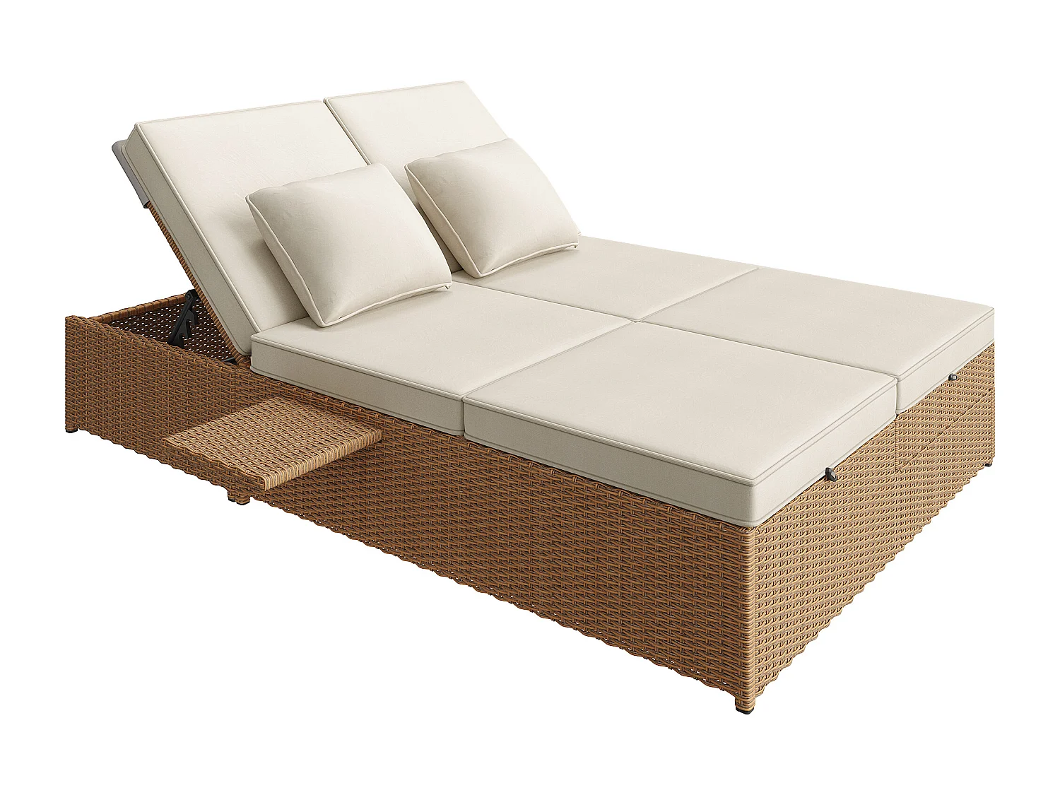 Garten-Salon für 2 Personen - Lounge-Sofa aus PE-Rattan mit 2 Kissen und faltbar - Set von Gartenliegestühlen - Natur