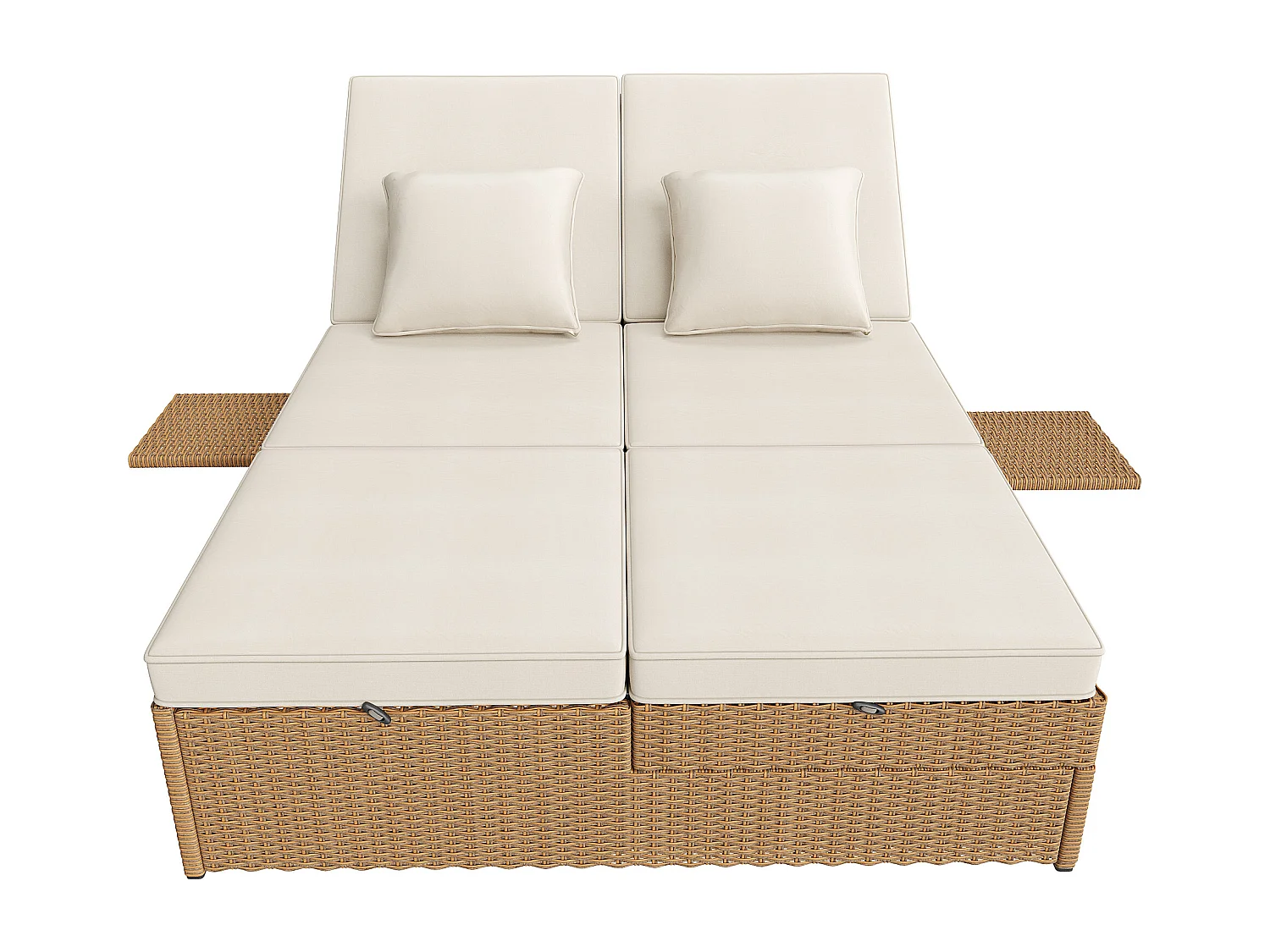 Garten-Salon für 2 Personen - Lounge-Sofa aus PE-Rattan mit 2 Kissen und faltbar - Set von Gartenliegestühlen - Natur