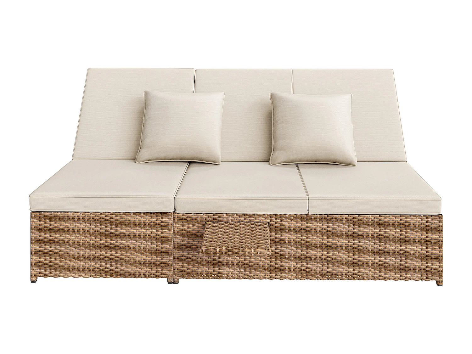 Garten-Salon für 2 Personen - Lounge-Sofa aus PE-Rattan mit 2 Kissen und faltbar - Set von Gartenliegestühlen - Natur