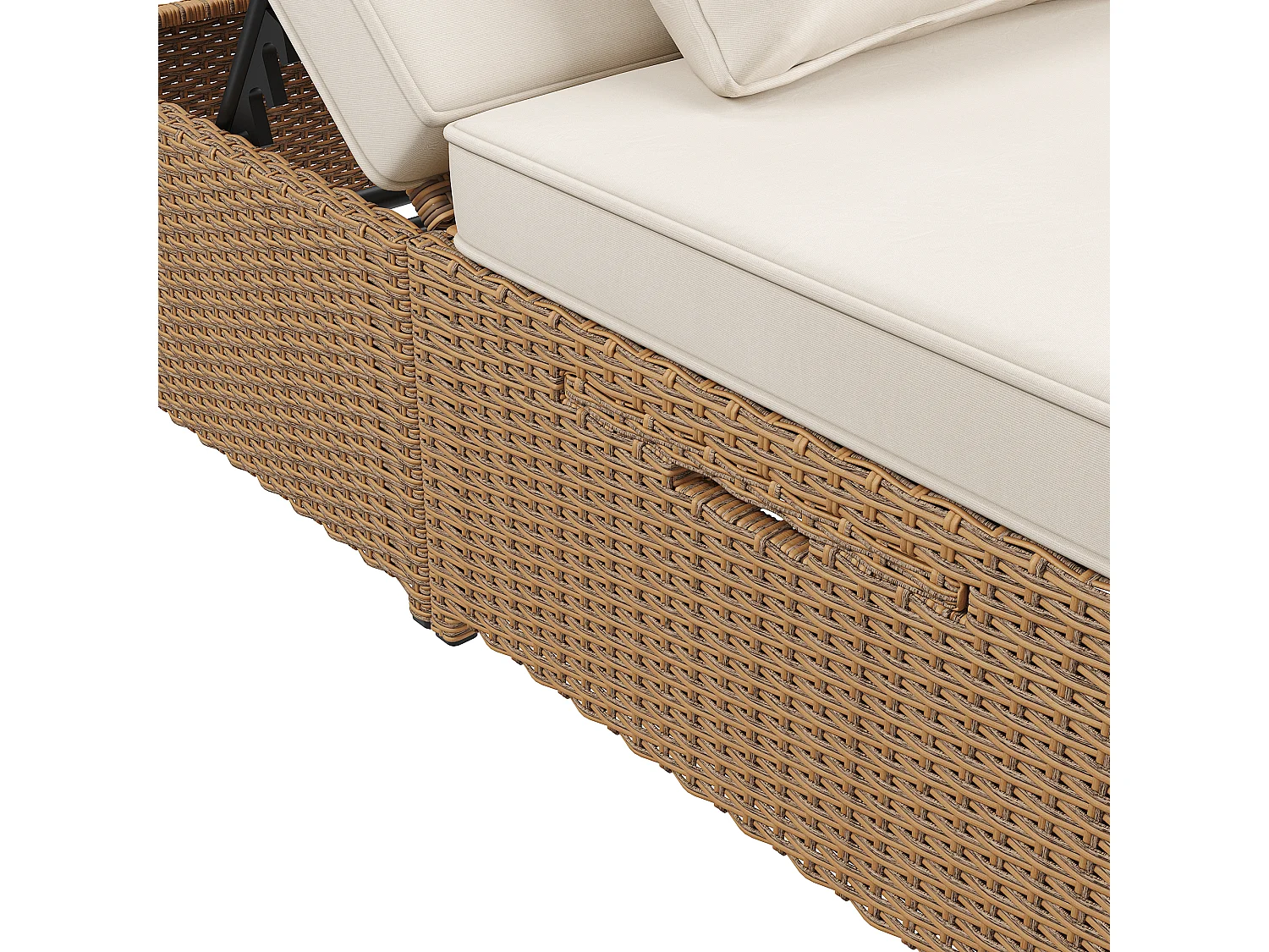 Garten-Salon für 2 Personen - Lounge-Sofa aus PE-Rattan mit 2 Kissen und faltbar - Set von Gartenliegestühlen - Natur