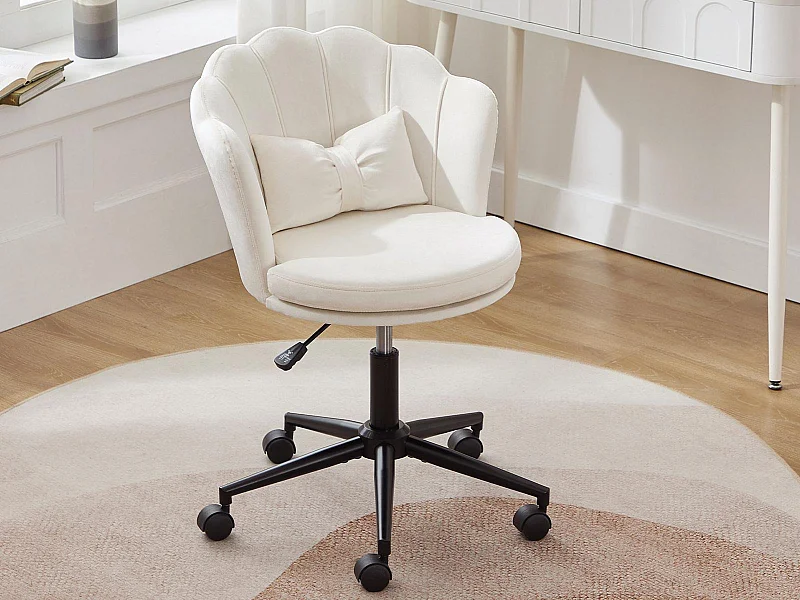 Silla simple - respaldo en forma de pétalo + cojín lumbar en forma de mariposa - ajustable en altura - cojín de asiento esponjoso - blanco