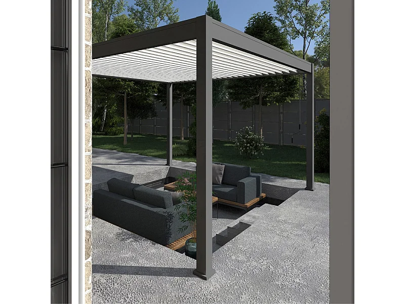 Pergola bioclimatica Ombréa VS autoportante 4x4M - Antracite/bianco