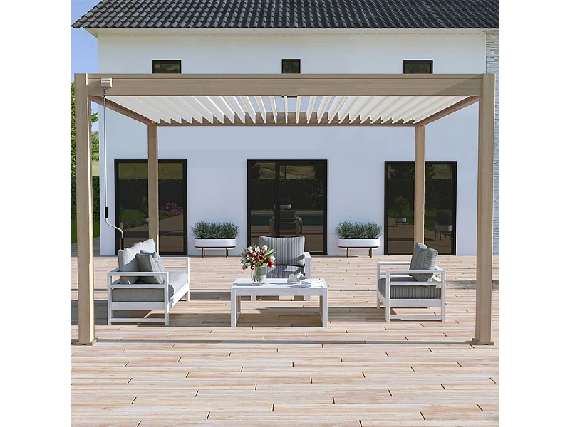 Pergola bioclimatica Ombréa® VS autoportante 3x4M - Woodlook- Lamelle bianche