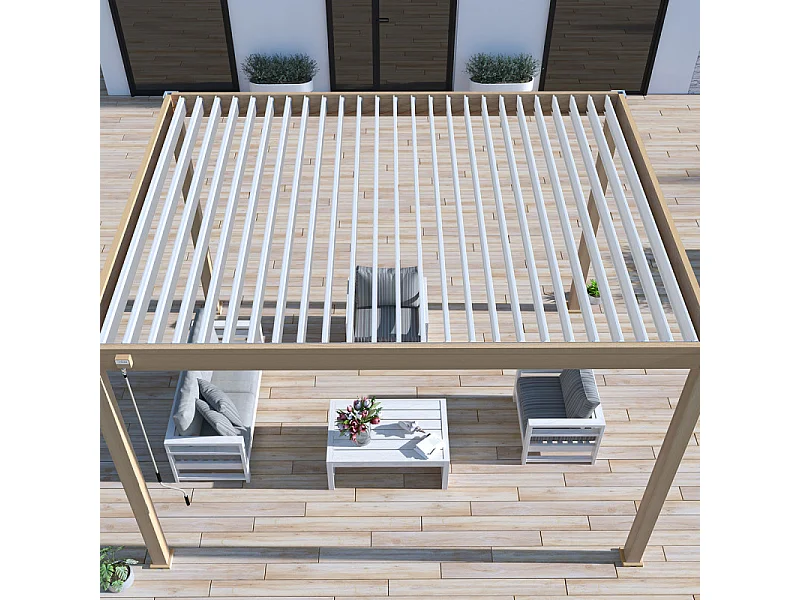 Pergola bioclimatica Ombréa® VS autoportante 3x4M - Woodlook- Lamelle bianche