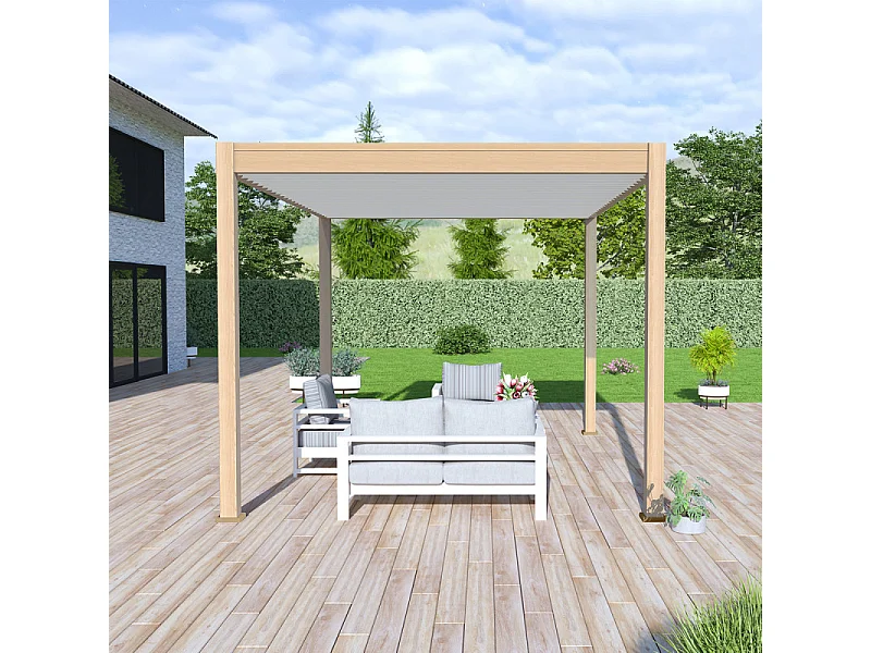 Pergola bioclimatica Ombréa® VS autoportante 3x4M - Woodlook- Lamelle bianche