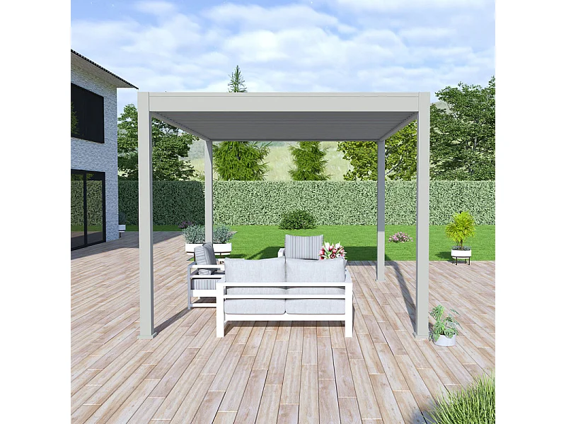 Pergola bioclimatica Ombréa autoportante VS - 3x4M Grigio perla + 1 tenda 4M bianca