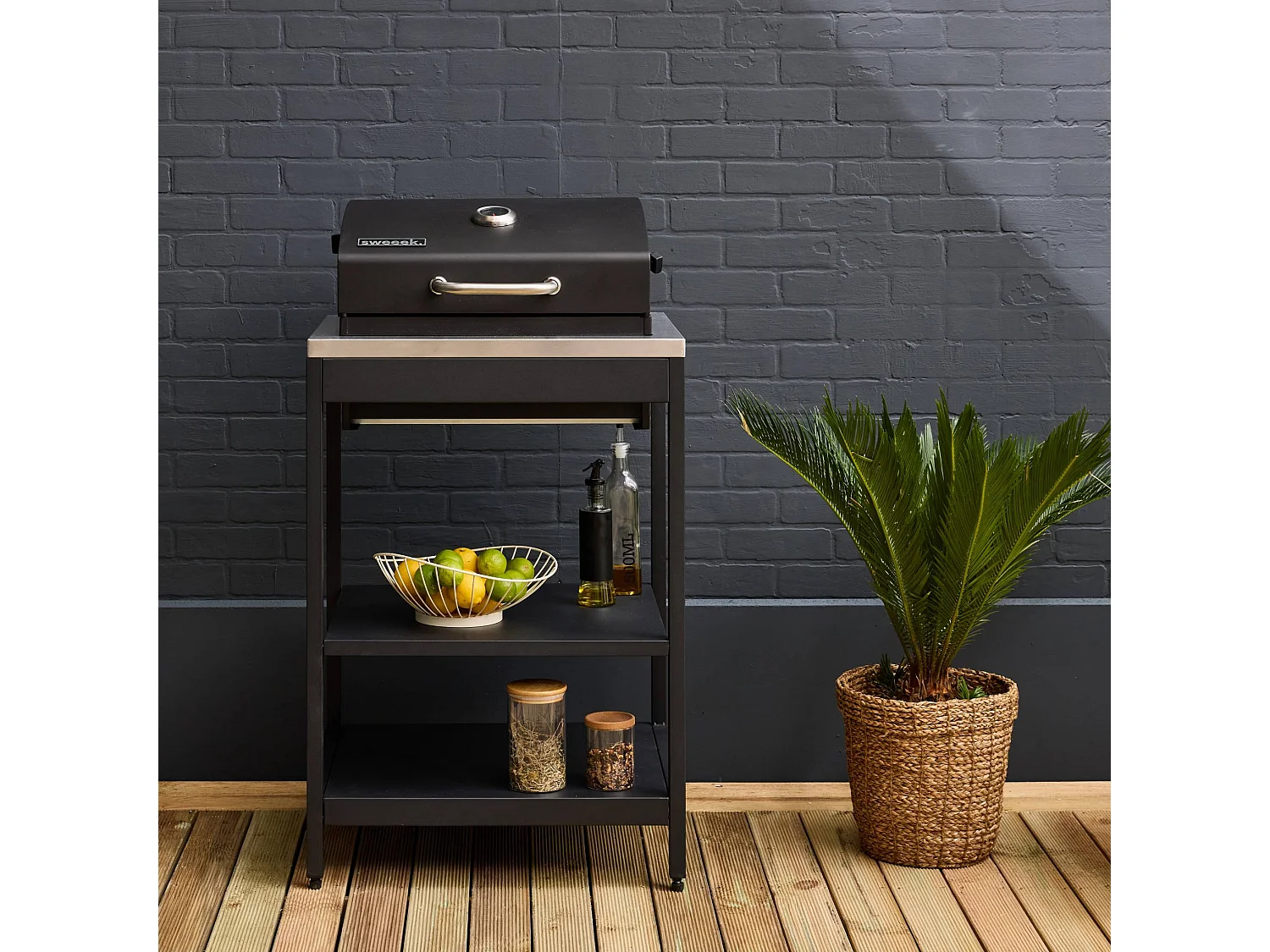 Barbecue grill charbon de bois noir Naxos grille chromée 2 étagères
