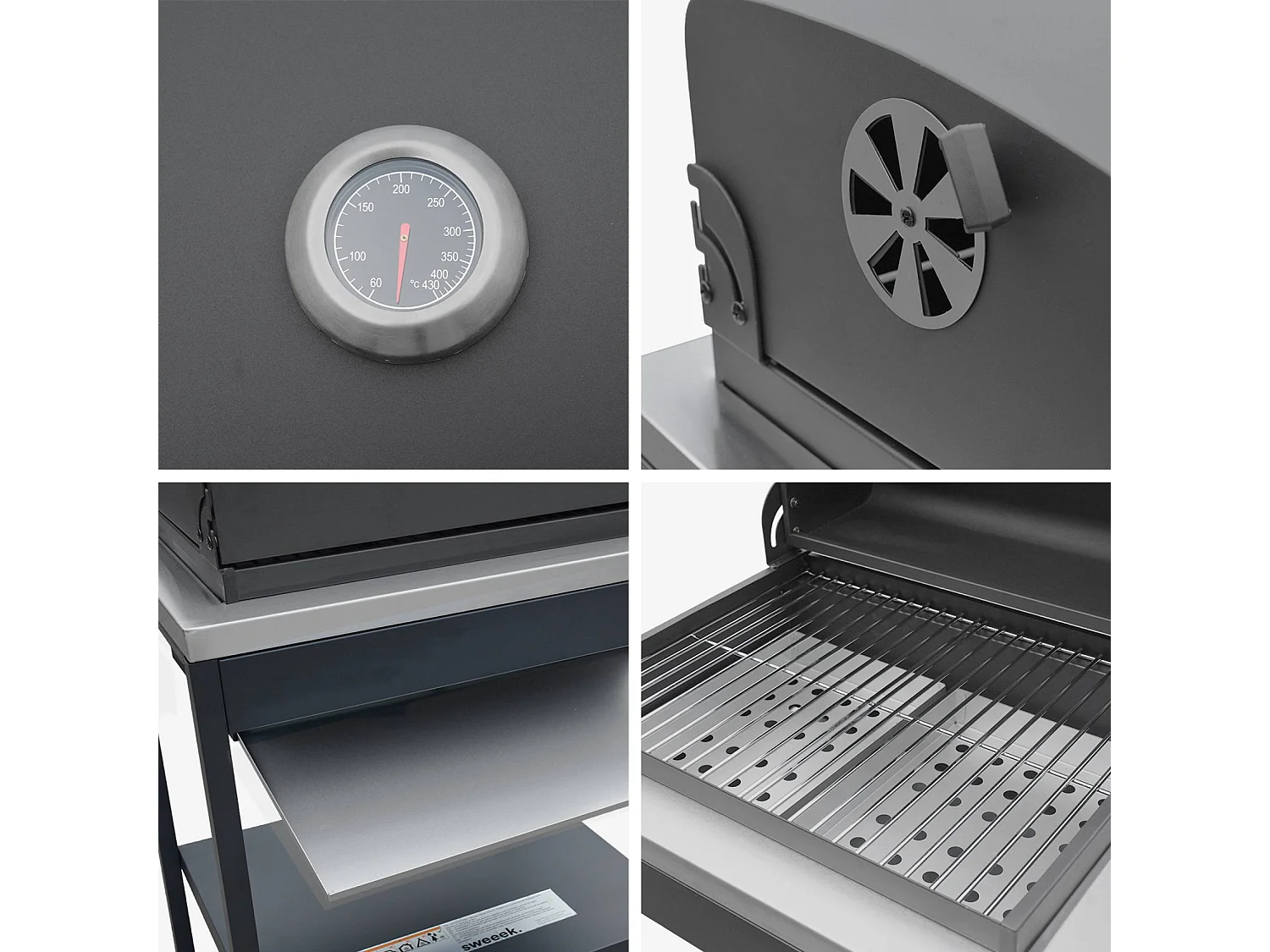 Barbecue grill charbon de bois noir Naxos grille chromée 2 étagères