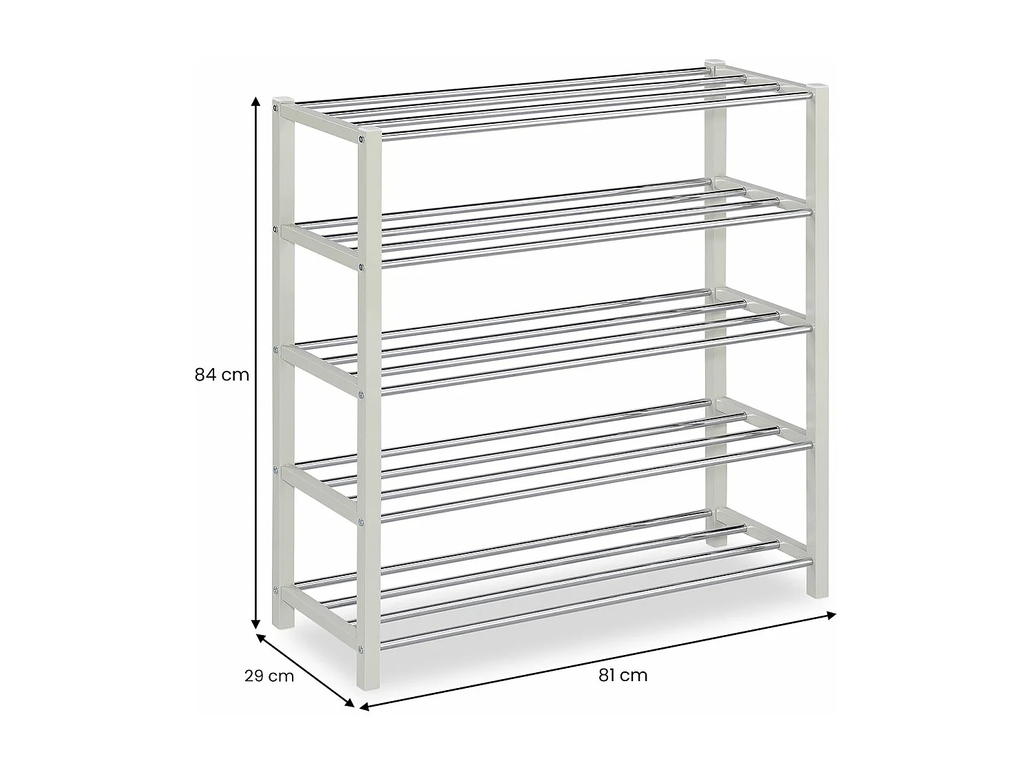 Etagère à chaussures DUBLIN beige rangement porte-chaussures avec 5 niveaux pour 20 paires en métal chromé