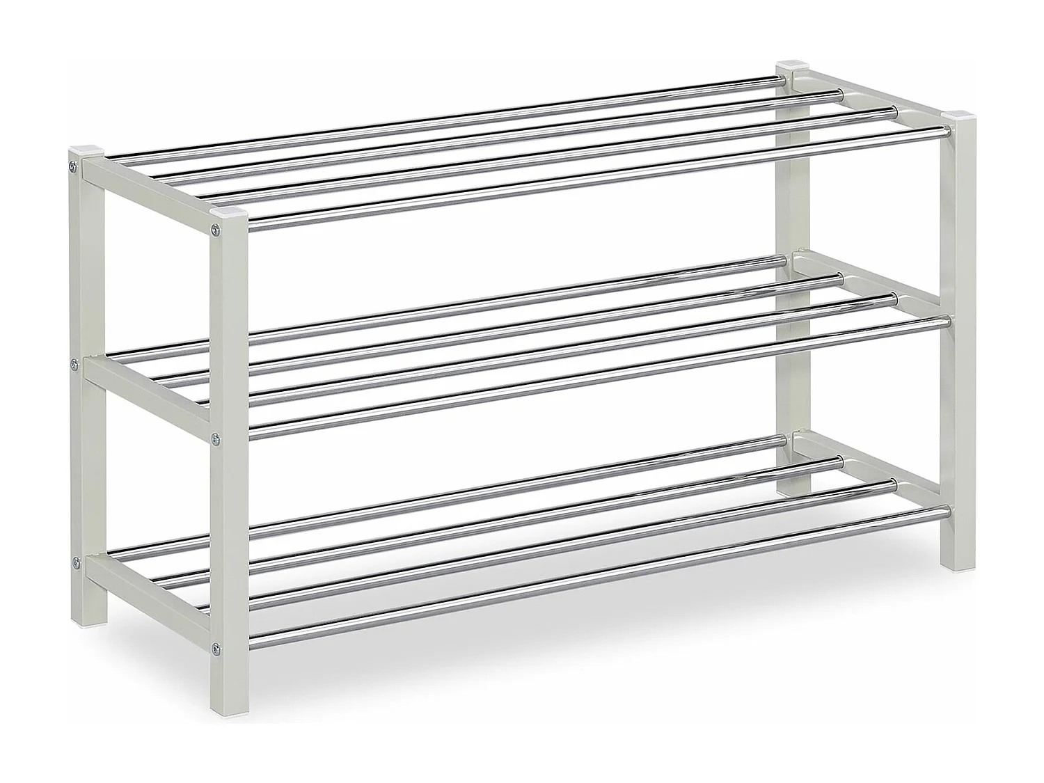 Étagère à chaussures DUBLIN beige rangement porte-chaussures avec 3 niveaux pour 12 paires en métal chromé