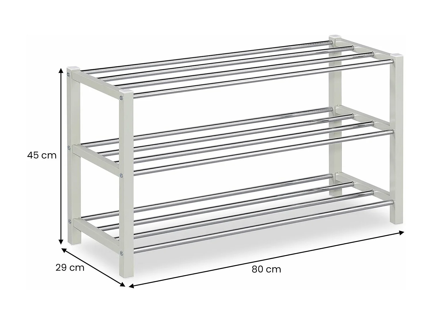 Étagère à chaussures DUBLIN beige rangement porte-chaussures avec 3 niveaux pour 12 paires en métal chromé