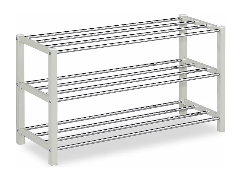 Étagère à chaussures DUBLIN beige rangement porte-chaussures avec 3 niveaux pour 12 paires en métal chromé