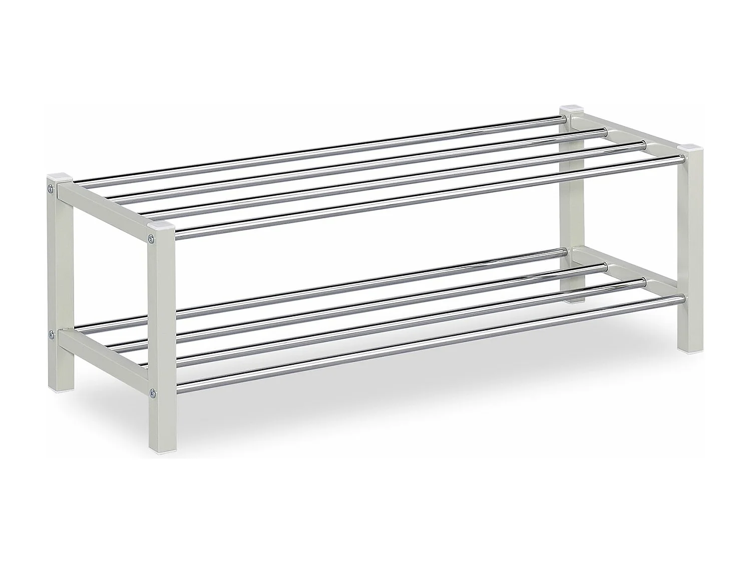 Étagère à chaussures DUBLIN beige rangement porte-chaussures avec 2 niveaux pour 8 paires en métal chromé