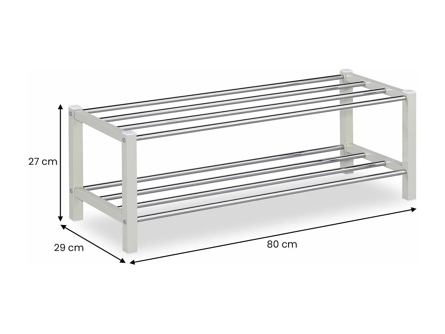 Étagère à chaussures DUBLIN beige rangement porte-chaussures avec 2 niveaux pour 8 paires en métal chromé