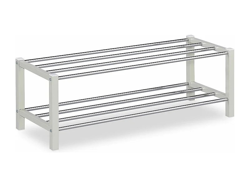 Étagère à chaussures DUBLIN beige rangement porte-chaussures avec 2 niveaux pour 8 paires en métal chromé