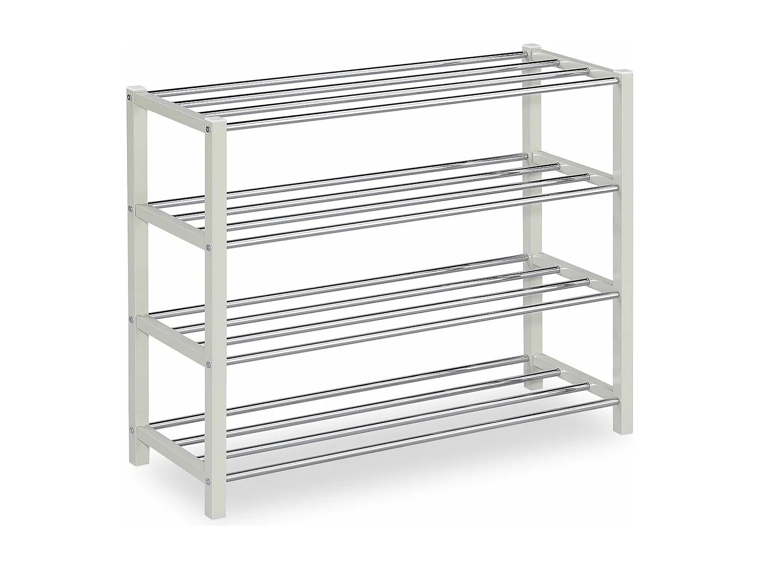 Étagère à chaussures DUBLIN beige rangement porte-chaussures avec 4 niveaux pour 16 paires en métal chromé