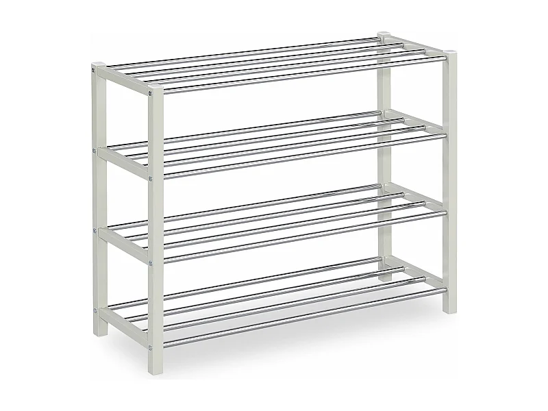 Étagère à chaussures DUBLIN beige rangement porte-chaussures avec 4 niveaux pour 16 paires en métal chromé