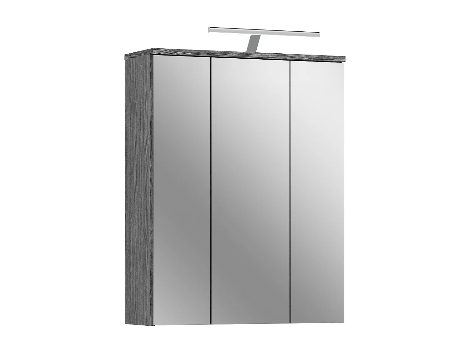 Kaleb - Armoire de toilette en mélaminé blanc et argenté avec miroir, éclairage inclu (L/H/P : 64x77x21 cm)