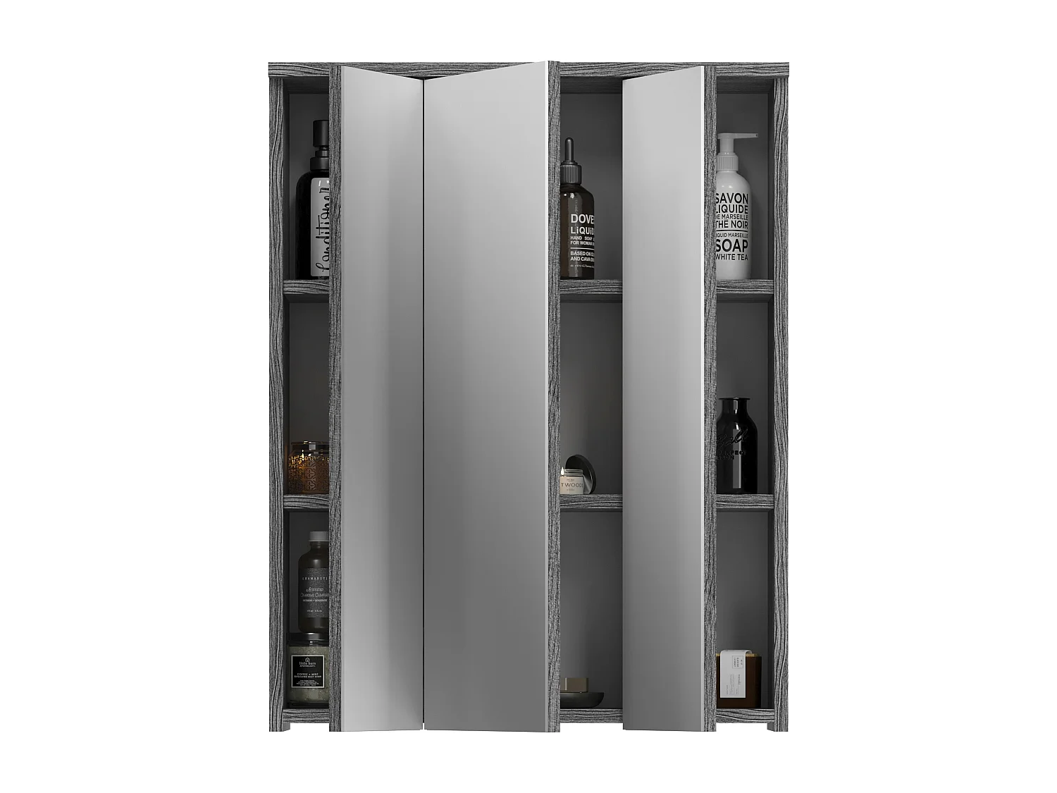 Kaleb - Armoire de toilette en mélaminé blanc et argenté avec miroir (L/H/P : 60x77x21 cm)